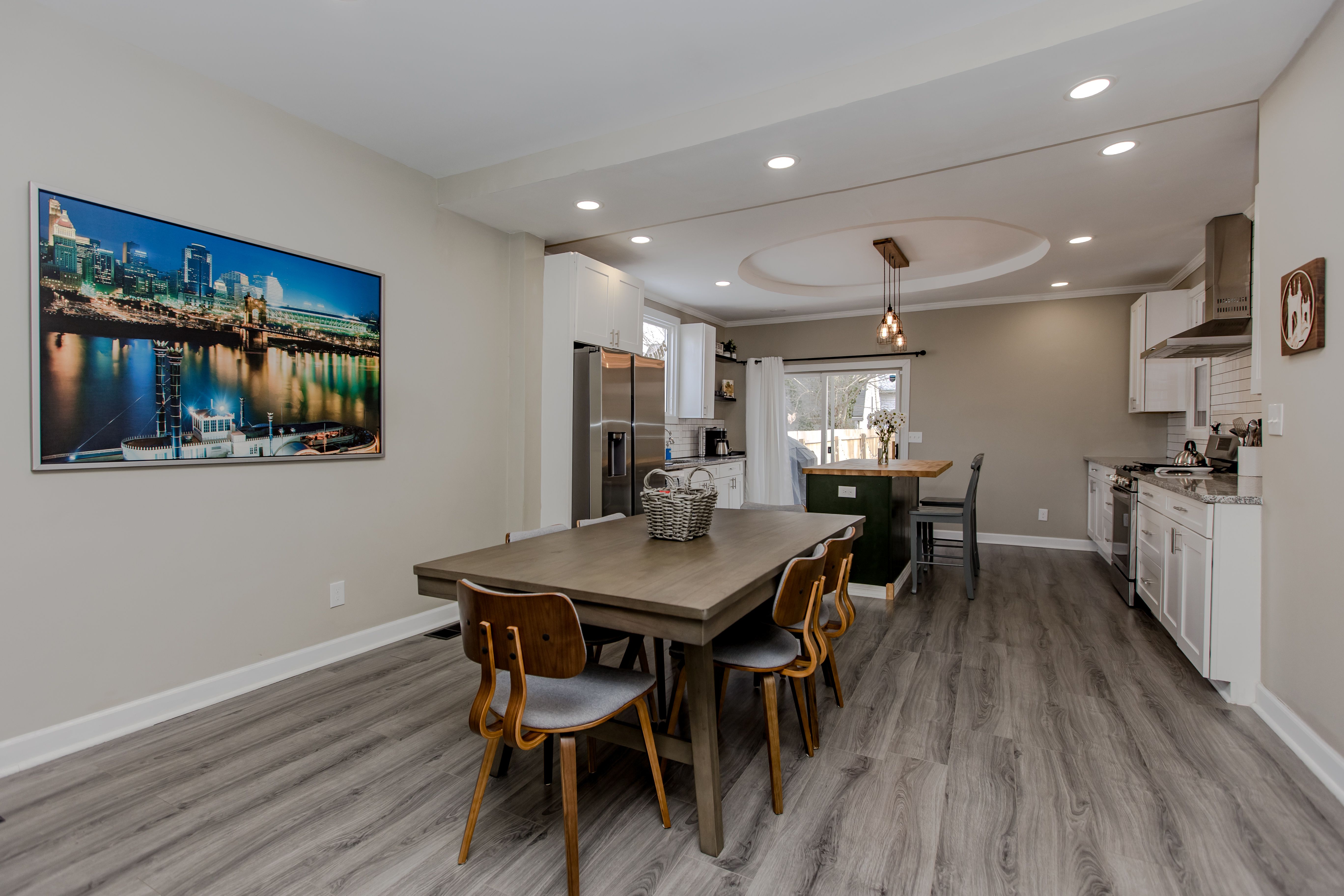 The dining area, open to the kitchen