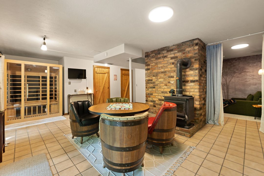 Game table beside the indoor sauna