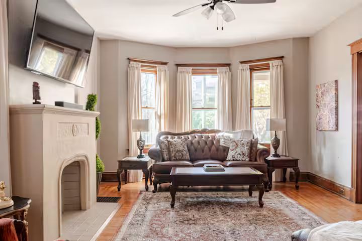 A wide view of the living room