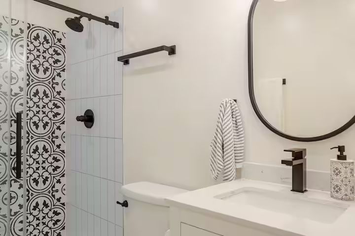 The main-level full bathroom